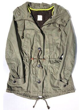 GAP Parka Jacket Women Small S Army Green Faux Fur Lined Utility Coat AS IS